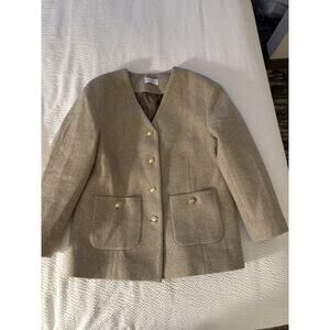 Elborn Wool Alpaca Mohair Tan Beige Coat Gold Buttons M